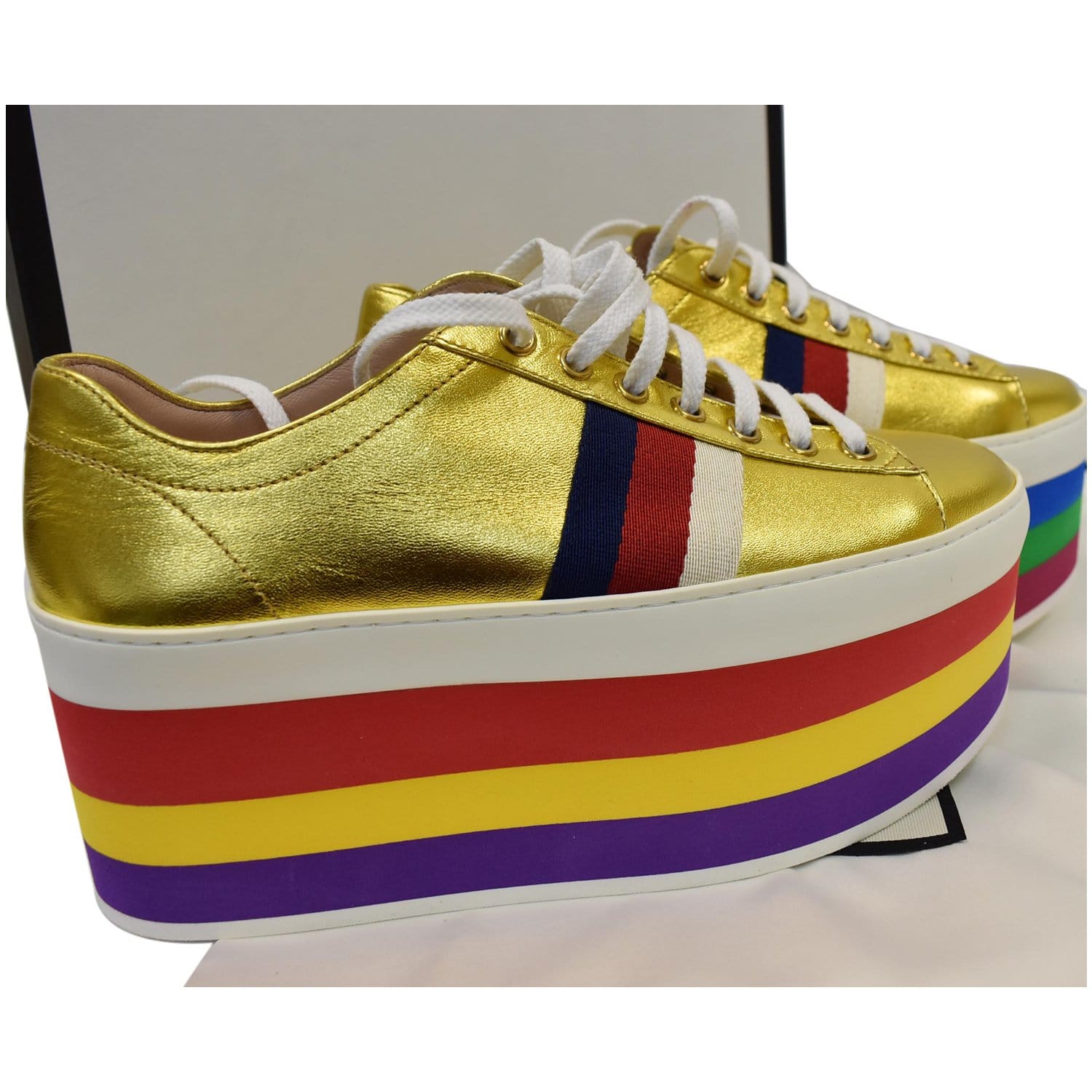 Peggy Rainbow Metallic Nappa Silk Platform Sneakers Gold 474538