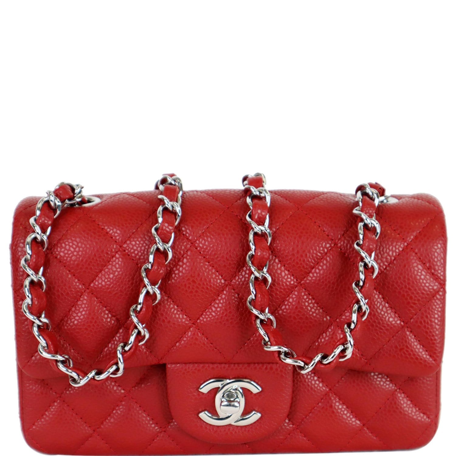 Chanel Red Quilted Caviar Leather Mini Rectangle Flap Bag