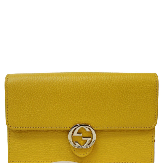Interlocking leather crossbody bag Gucci Yellow in Leather - 32450062