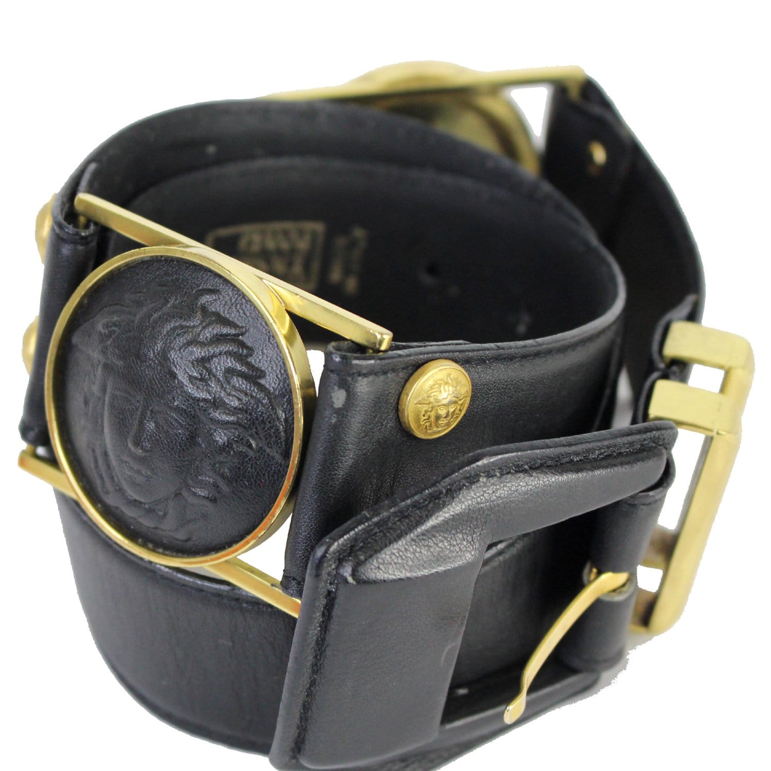 Versace Medusa Gold Buckle Black Leather Belt