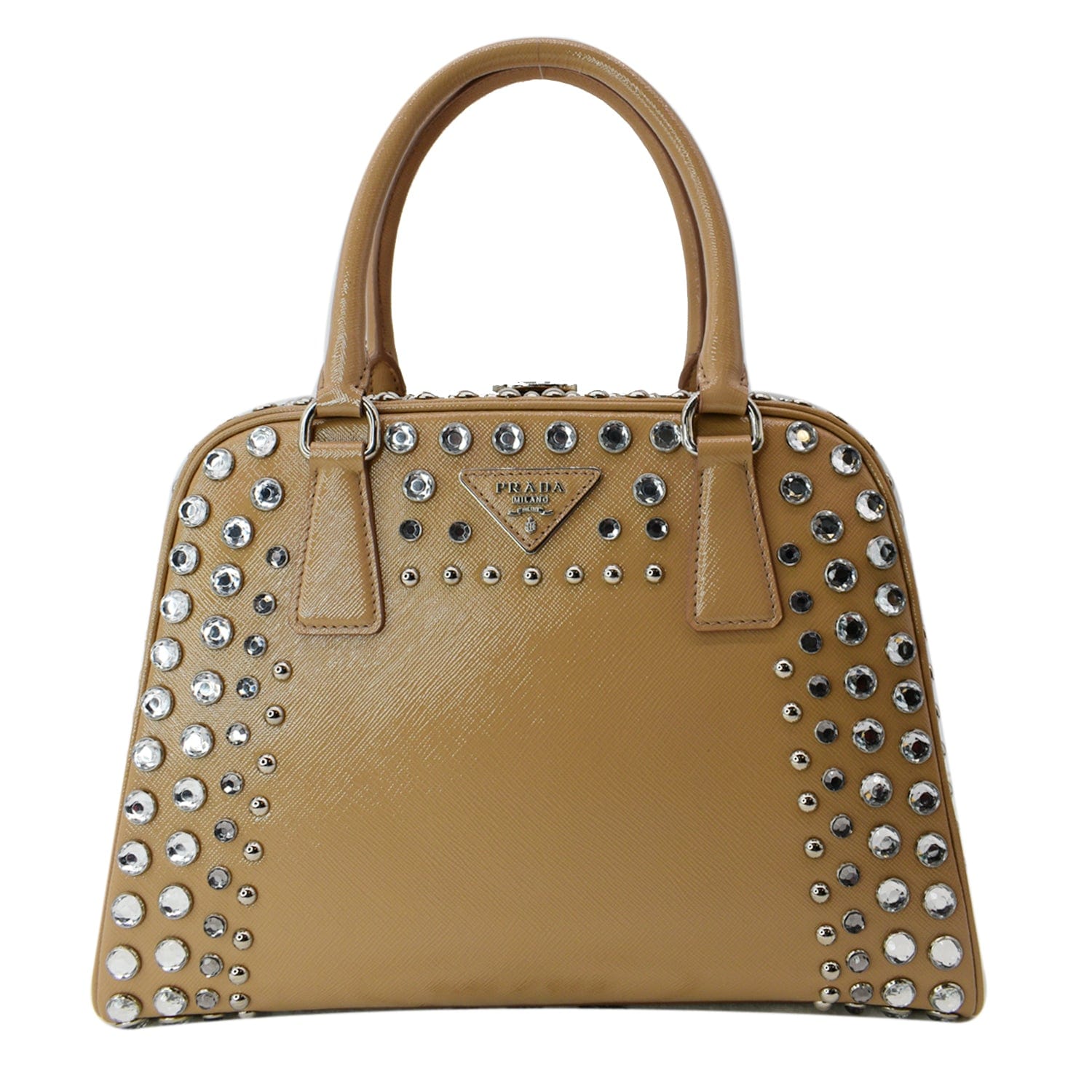 Prada Metallic Gold Saffiano Lux Leather Studded Mini Crossbody Bag Prada