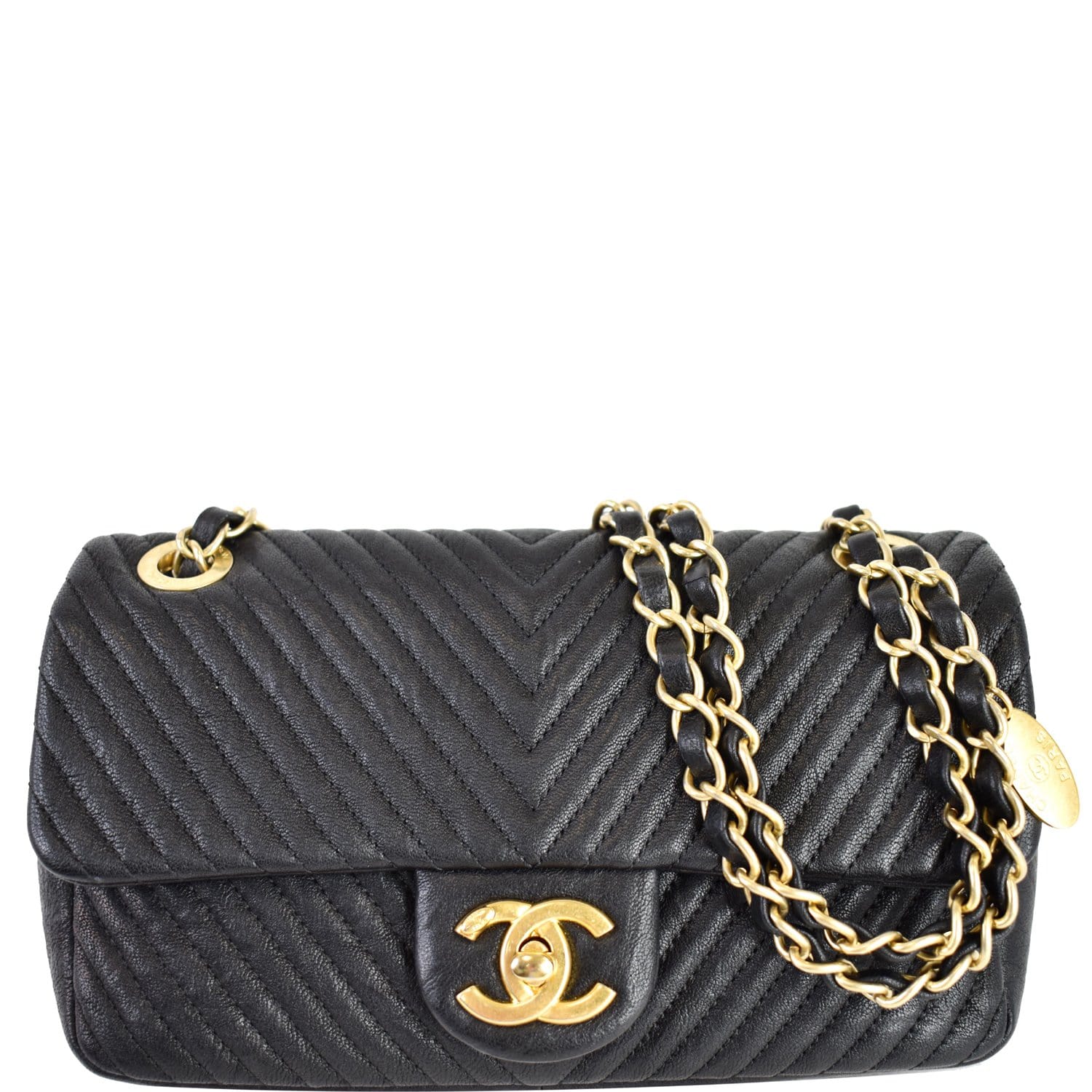 Sell Chanel Vintage Patent Chevron Flap Bag - Black