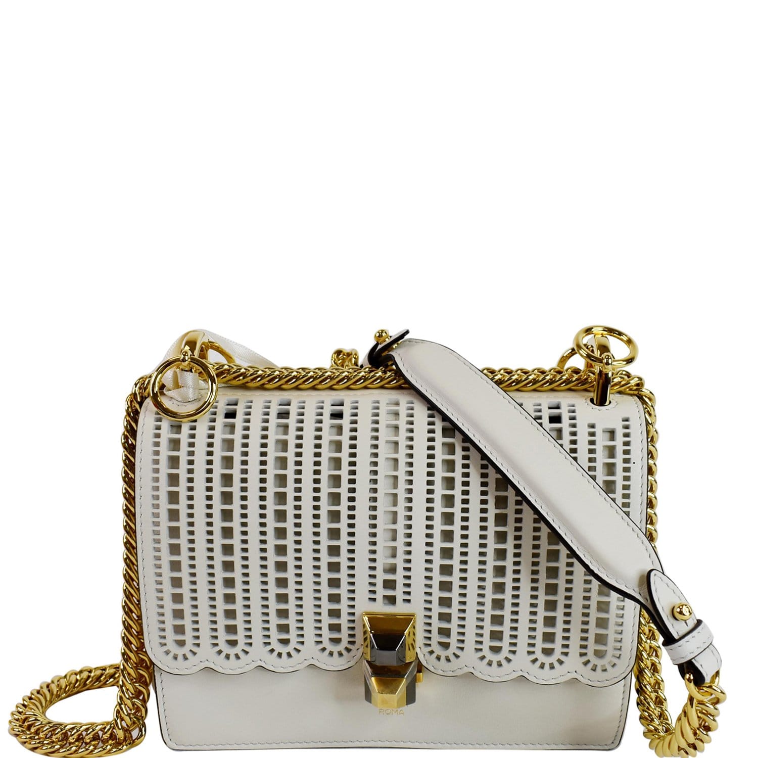 Fendi Ivory Leather Small Scalloped Kan I Shoulder Bag – STYLISHTOP