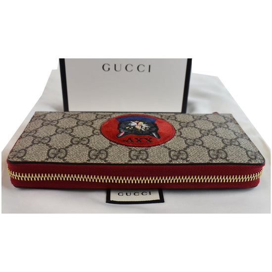 GUCCI Mystic Cat GG Supreme Zip Around Wallet Beige 499382