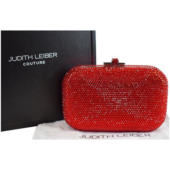 Judith Leiber Crystal Bow Clutch Bag Red