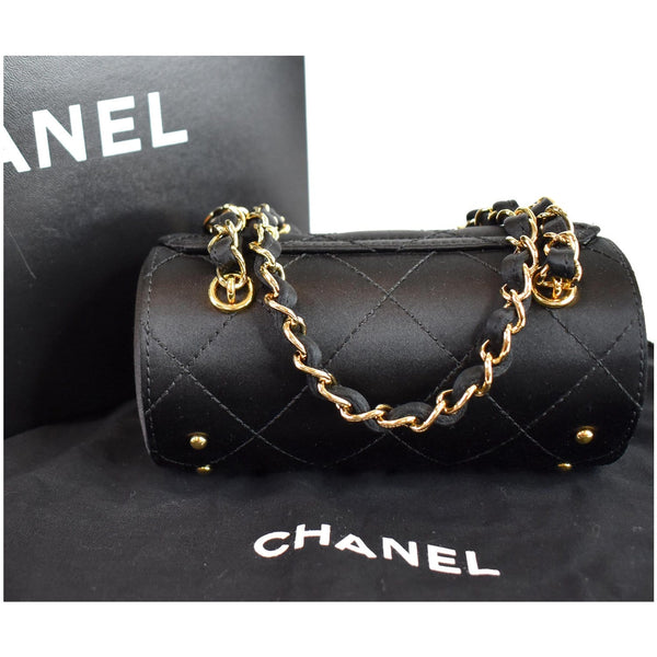 CHANEL Sac Divers Quilted Satin Baguette Bag Black