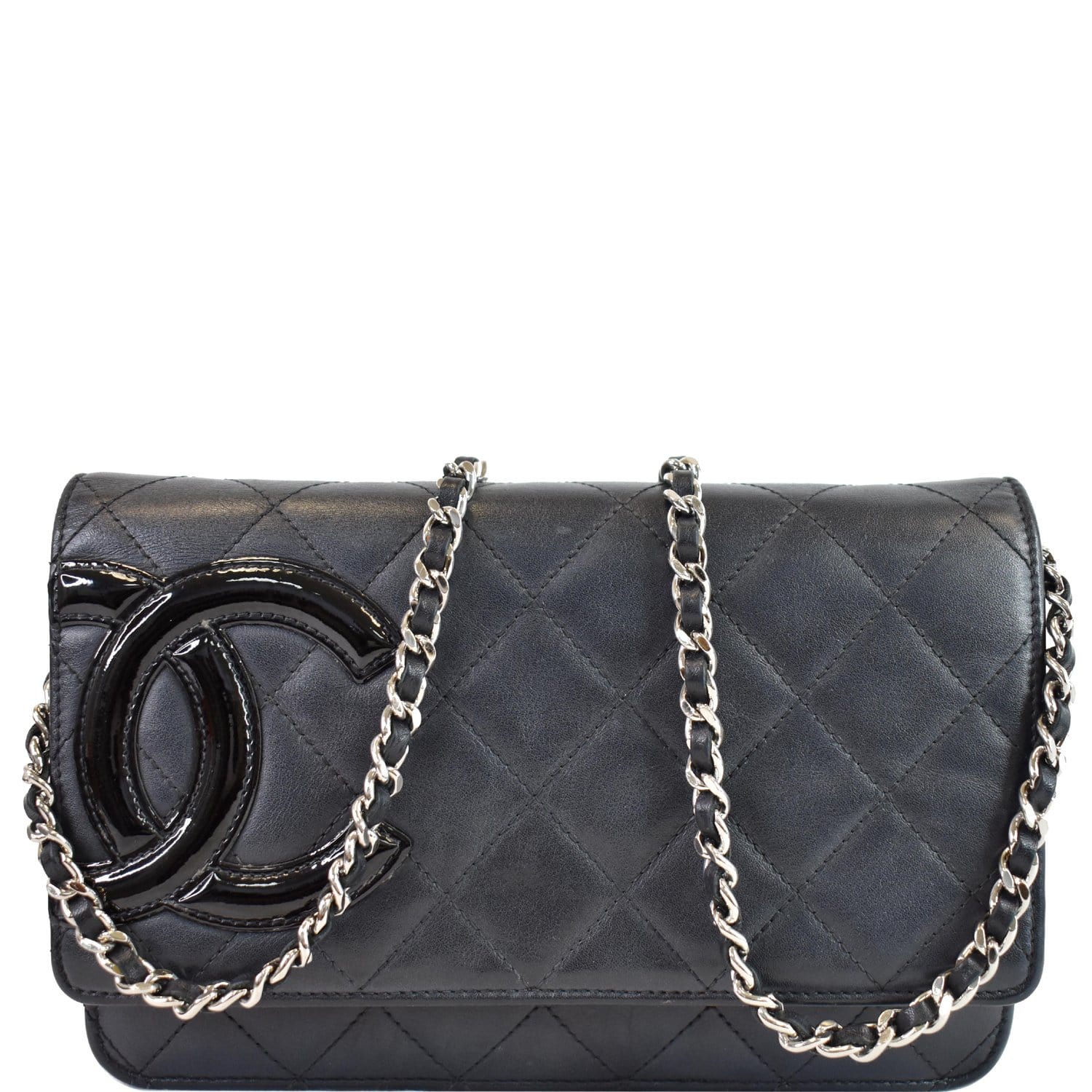 Chanel White/black Quilted Leather Ligne Cambon Pochette