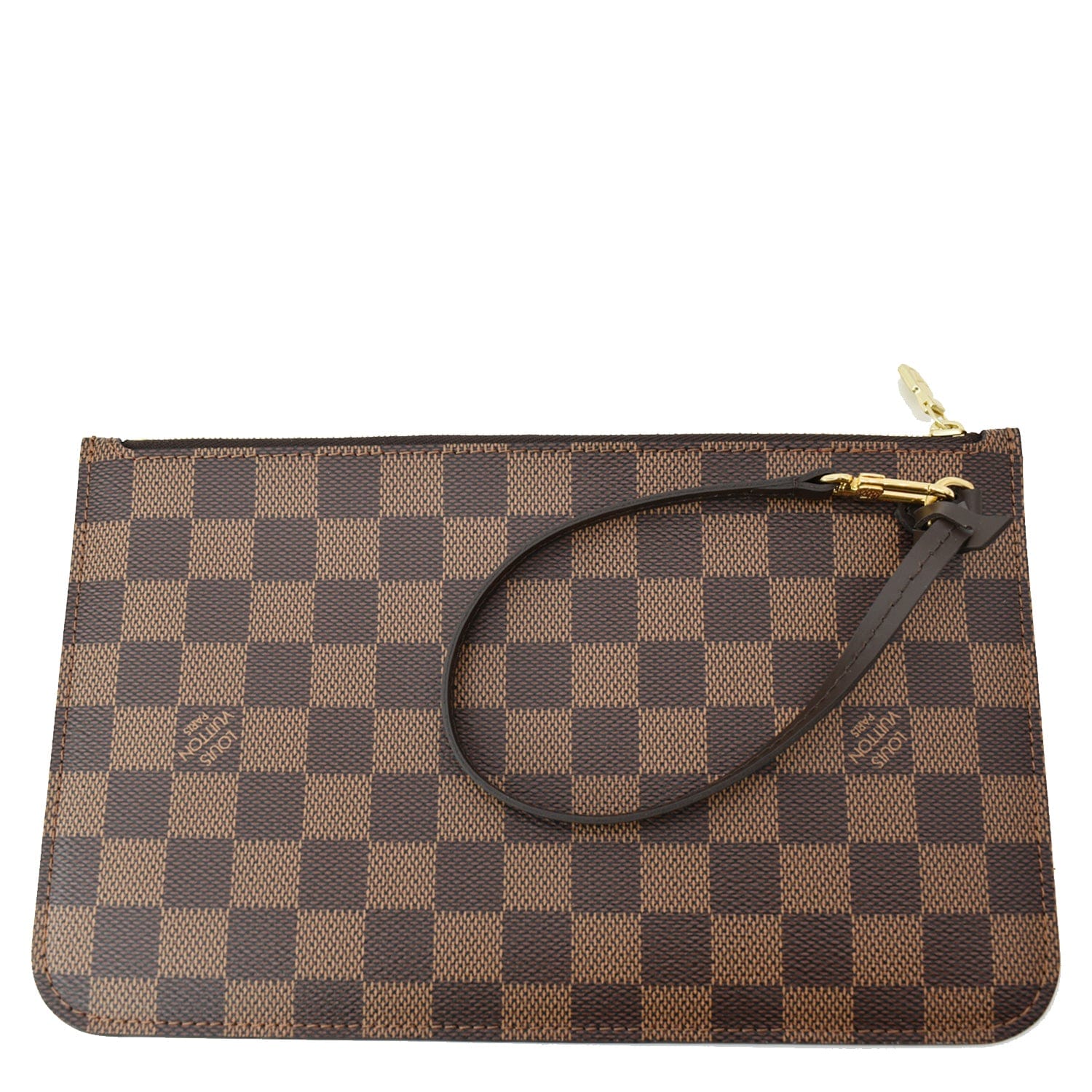 LOUIS VUITTON Neverfull MM Damier Ebene Pochette Wristlet Pouch Brown