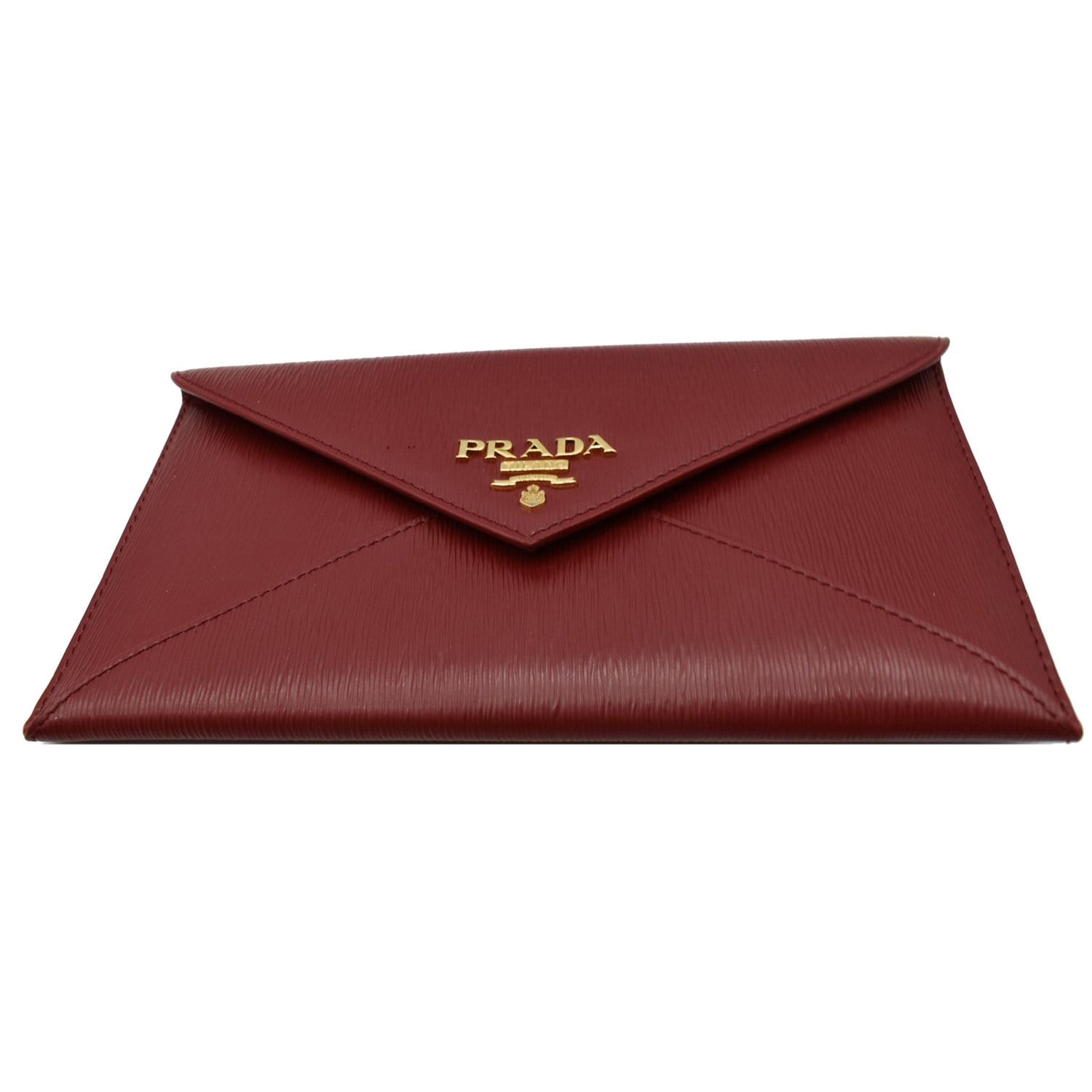 PRADA Envelope Leather Clutch Wallet Red