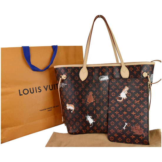 LOUIS VUITTON Catogram Neverfull MM Tote Bag Pouch M44441 Cat Animal New  receipt