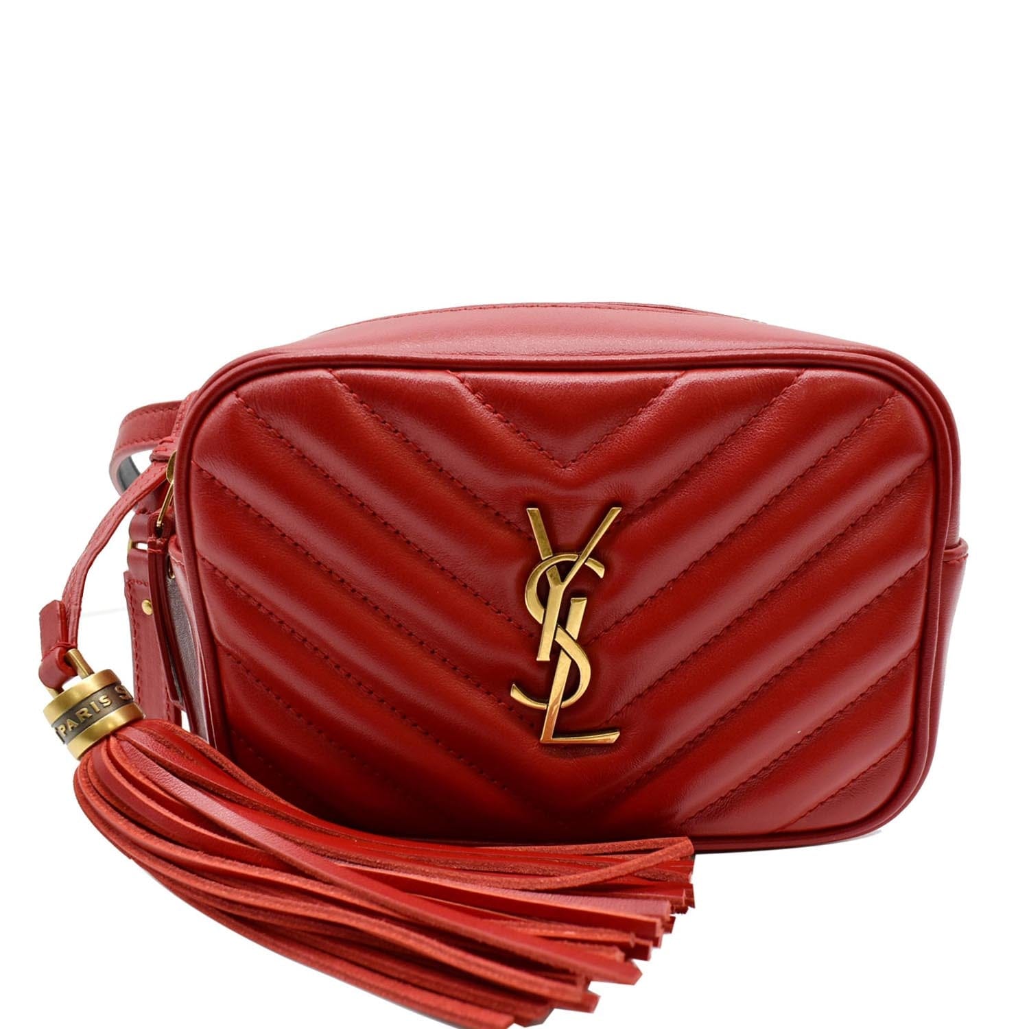 Yves Saint Laurent Red Leather Monogram Lou Belt Bag - Yoogi's Closet