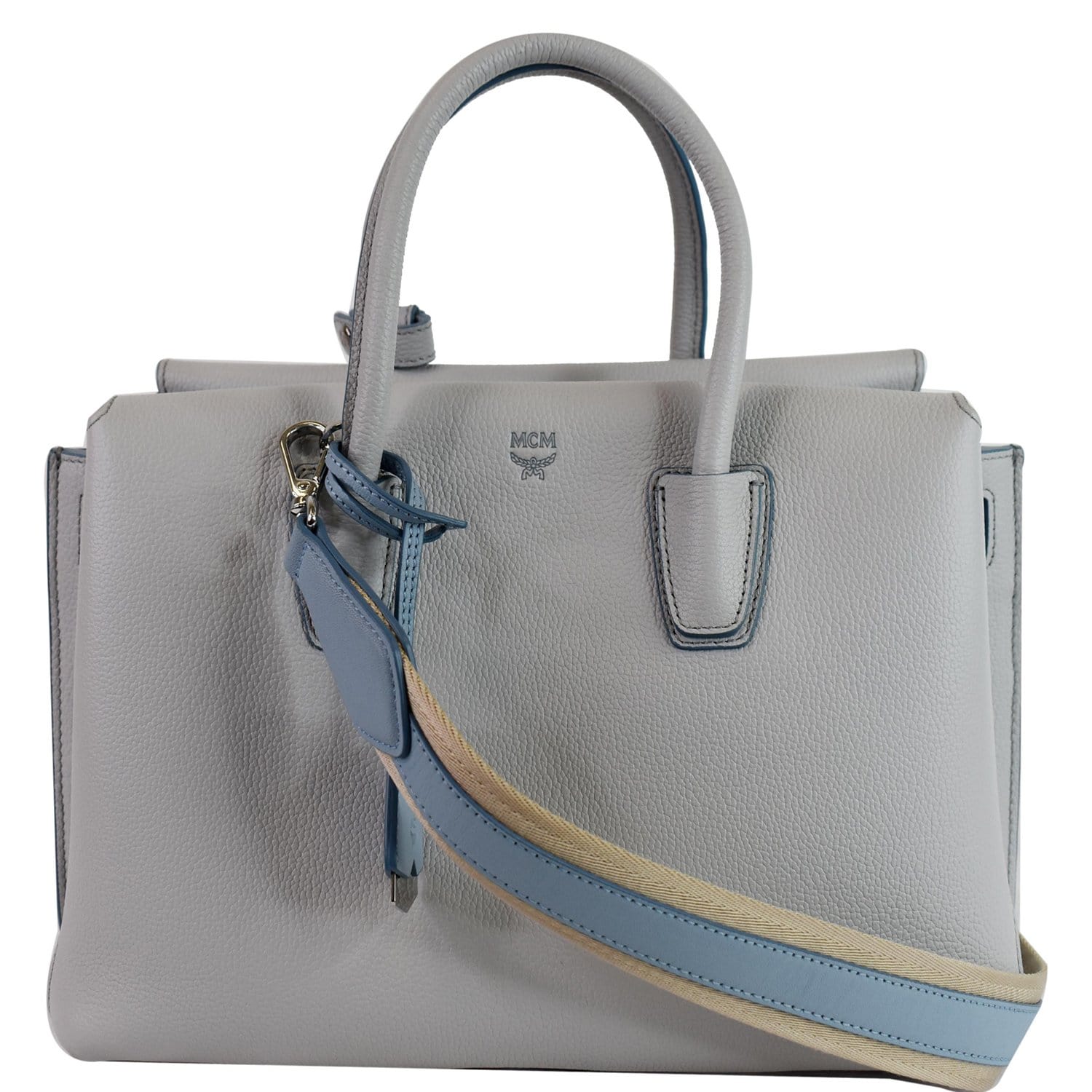 Mcm Light Blue Leather First Lady Top Handle Bag