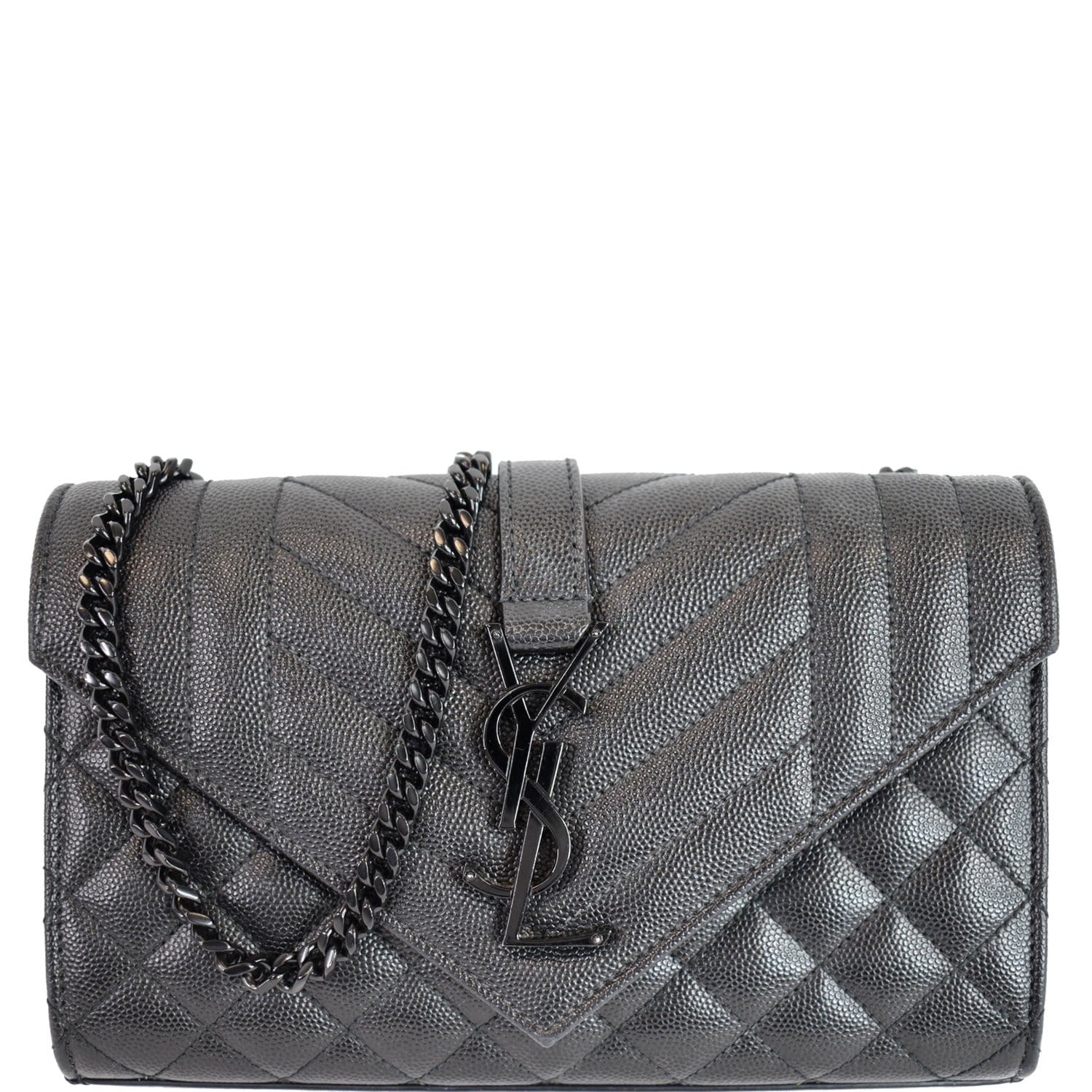 Yves Saint Laurent Envelope Flap Matelasse Leather Crossbody Bag Black