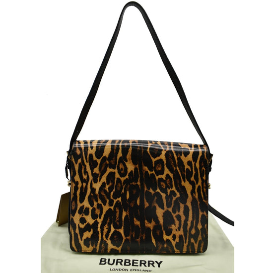 BURBERRY Grace Large Leopard Print Leather Shoulder Bag Multicolor