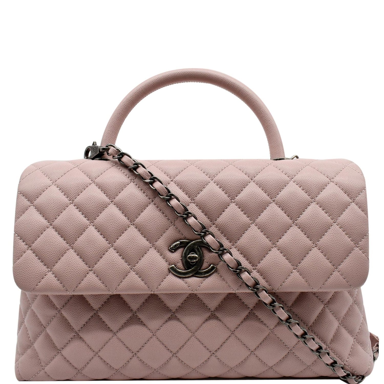 Excellent CHANEL 20A Pink Caviar Quilted Medium/ Old Small Coco Handle  w/Receipt