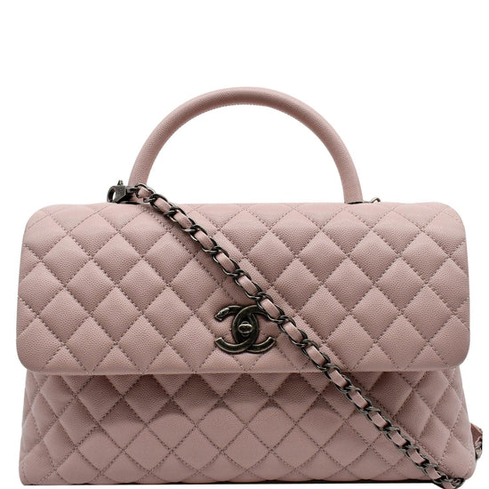 Chanel Mini Coco Handle Chevron Pink Caviar Quilted Gold Hardware