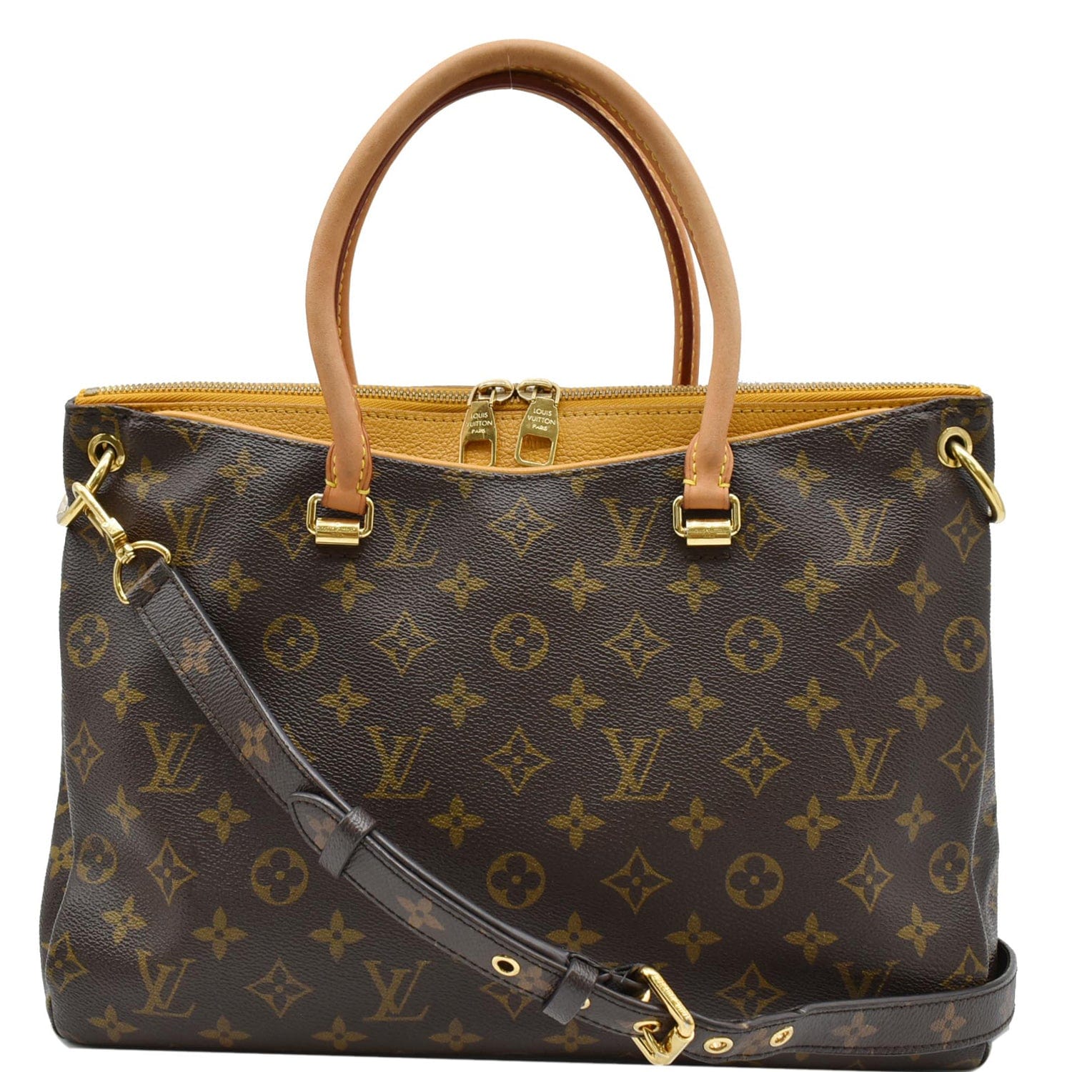 LOUIS VUITTON Brown Monogram Coated Canvas and Vachetta Leather Pallas MM  at 1stDibs