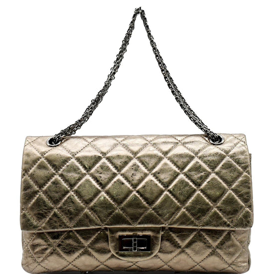 2.55 Handbag, Shiny crumpled calfskin & gold-tone metal, dark gray —  Fashion | CHANEL