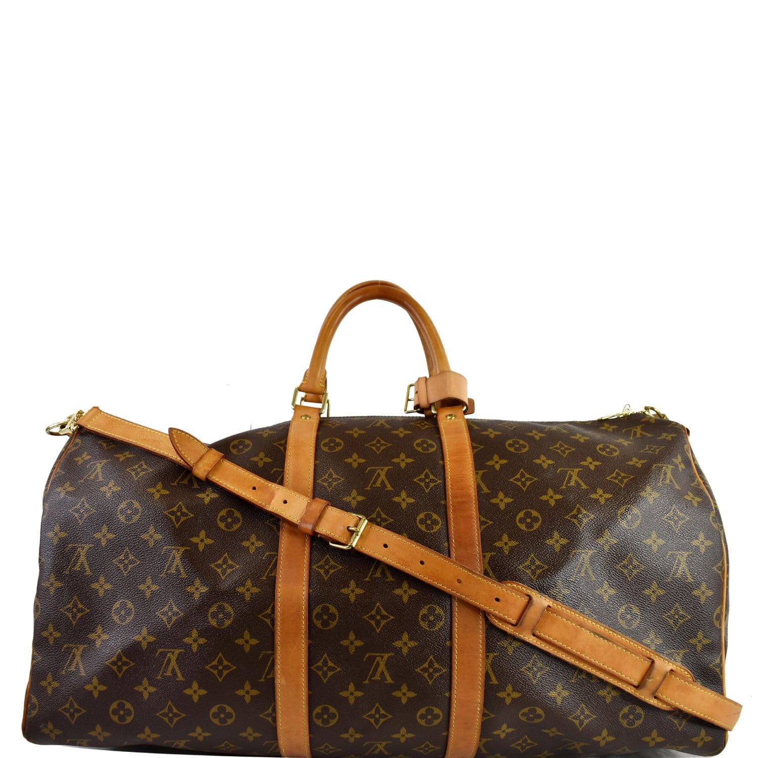 LOUIS VUITTON Keepall Bandouliere 55 Monogram Canvas Travel Bag Brown