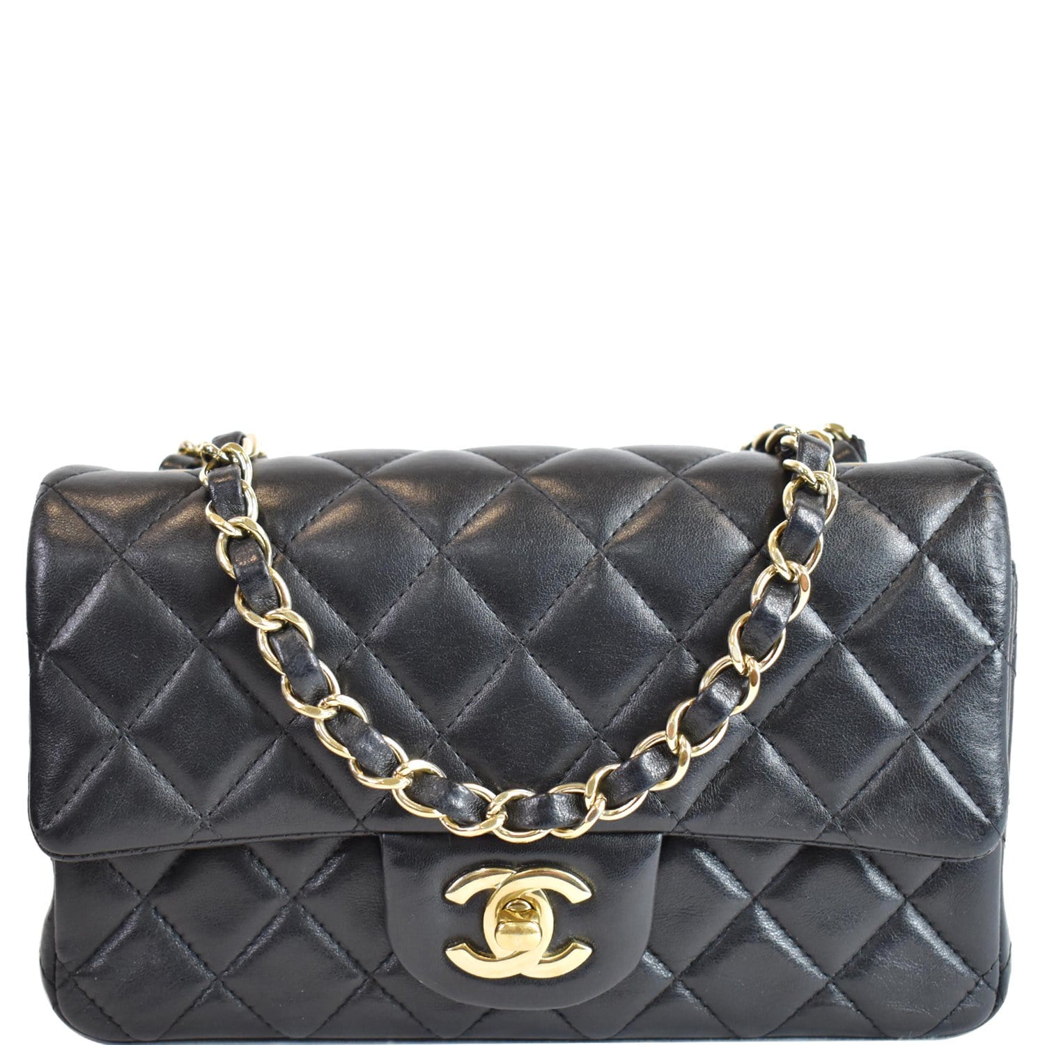 Chanel Mini Square Small Chain Shoulder Crossbody Bag Black Quilt