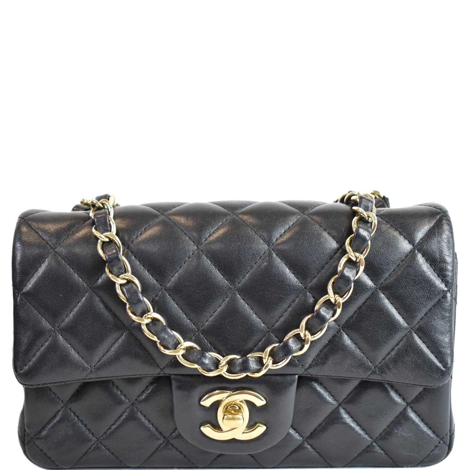 Chanel Black Quilted Lambskin Leather Classic Square Mini Flap Bag