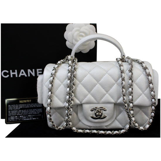 CHANEL Caviar Quilted Mini Top Handle Rectangular Flap White 720801
