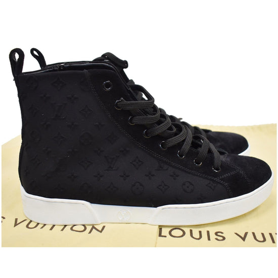 Louis Vuitton Monogram Canvas And Suede High Top Lace Up Sneakers