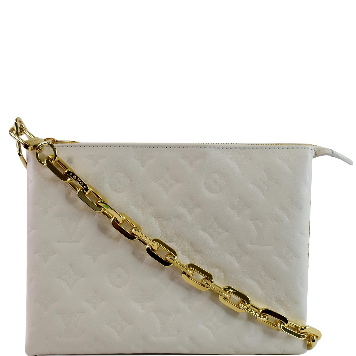 Louis Vuitton Pochette Coussin In Beige Monogram Embossed Leather! Limited!  New!