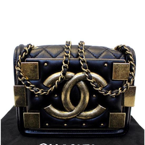 Chanel Boy Brick Flap Black Leather Shoulder Bag-US