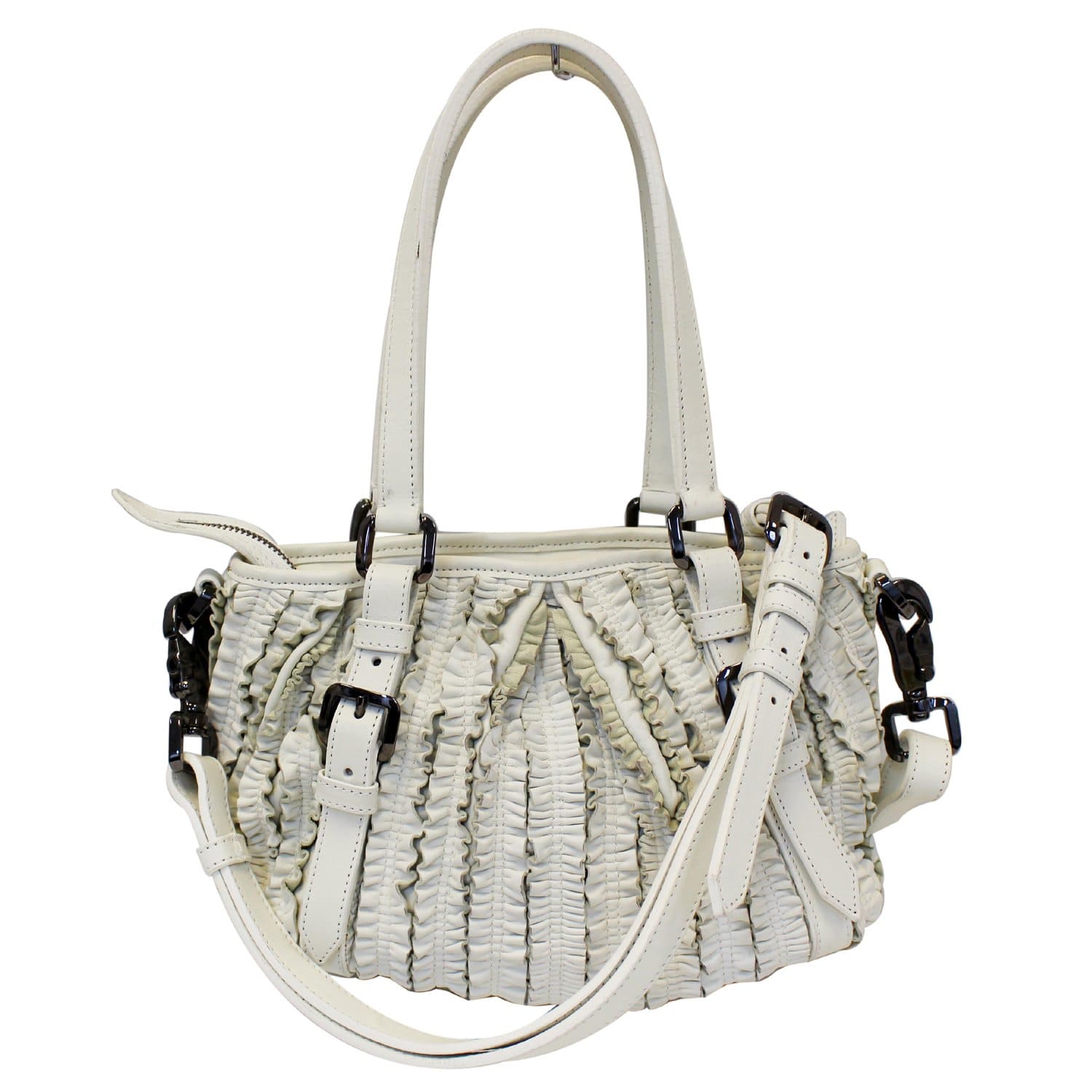 BURBERRY Ruffle Small Lowry White Leather Shoulder Bag-US