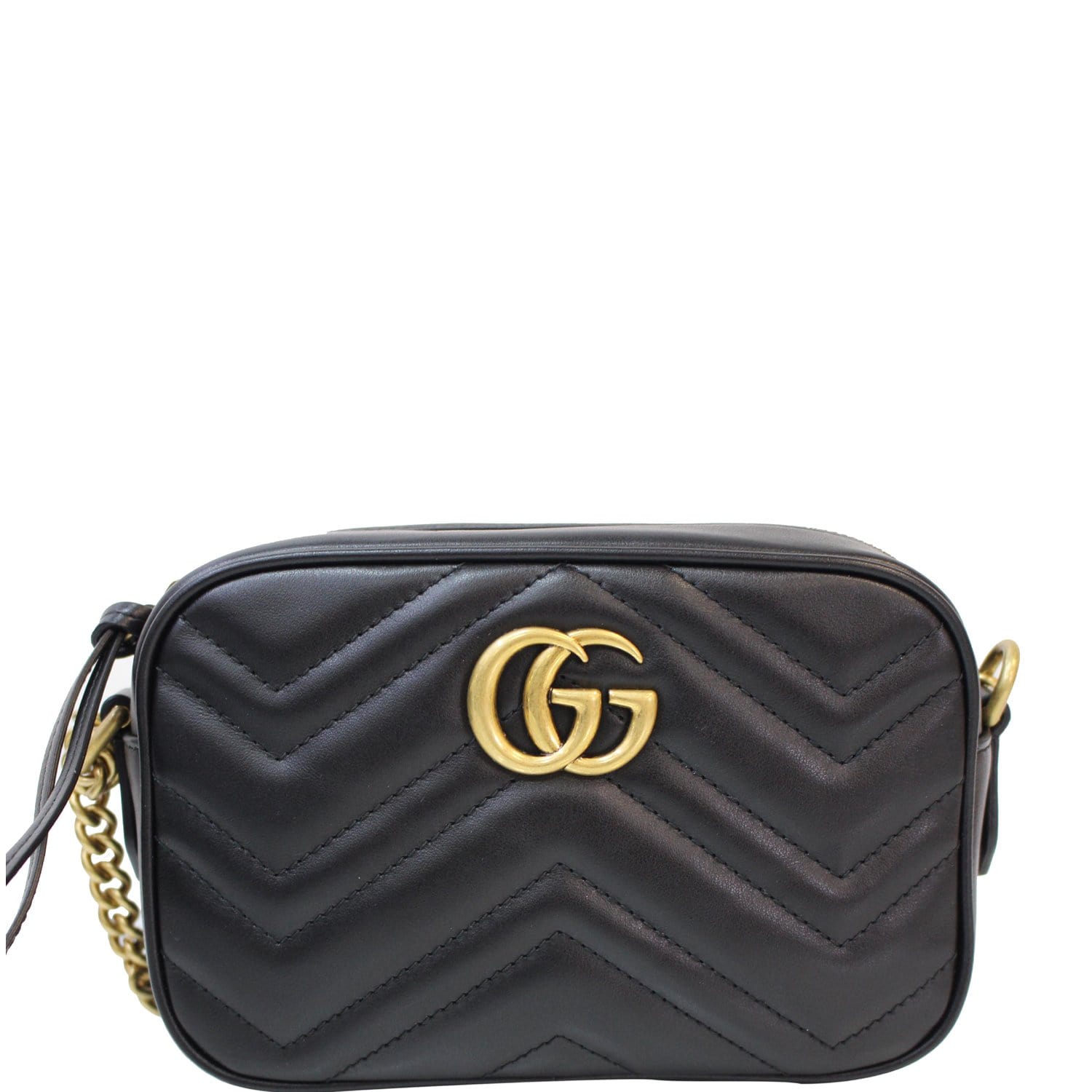 GUCCI GG Marmont Matelasse Mini Leather Crossbody Bag Black 448065