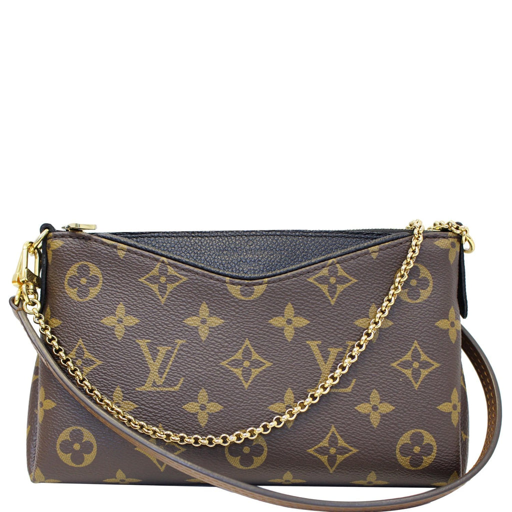 LOUIS VUITTON Pallas Monogram Canvas Clutch Crossbody Bag Brown/Black