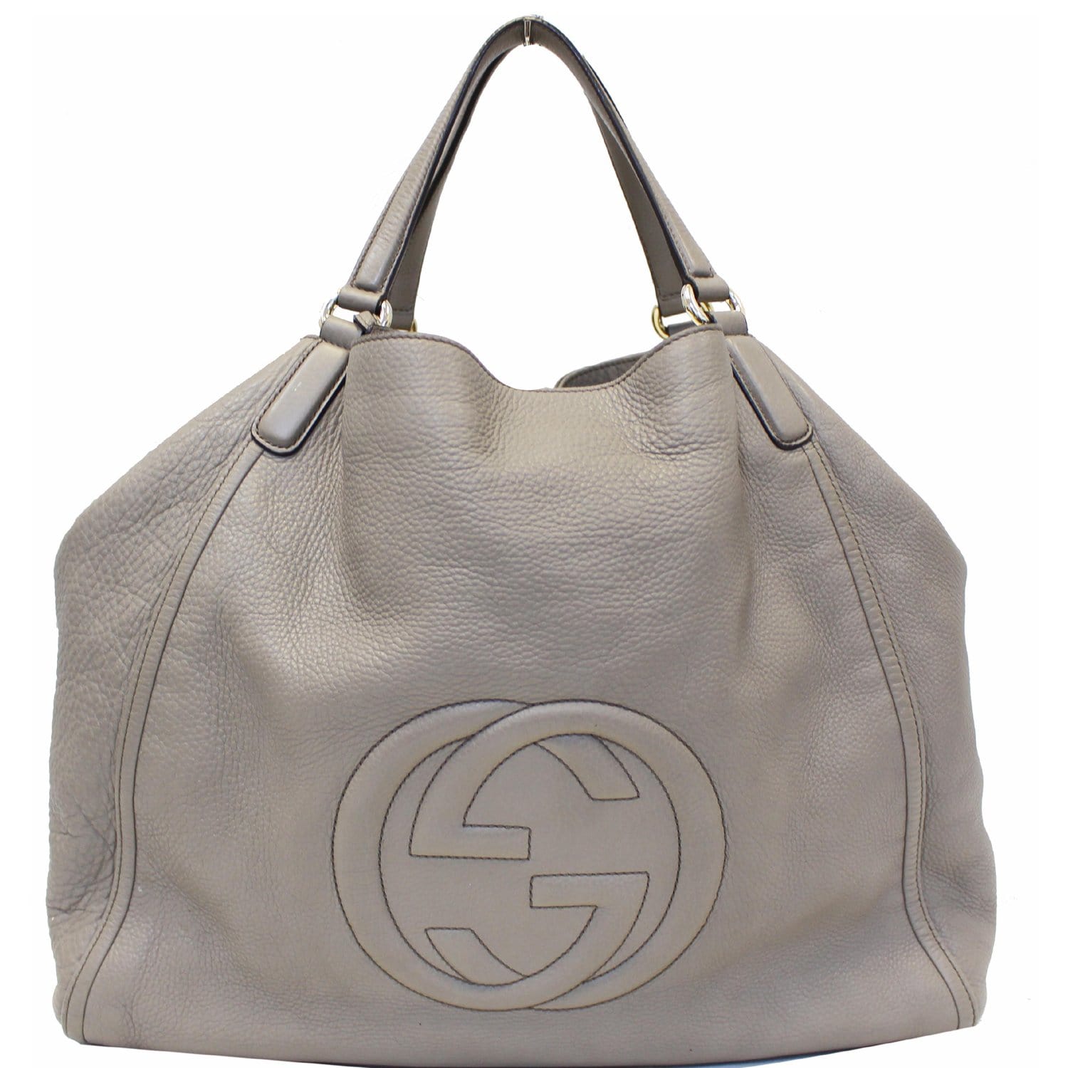 GUCCI Soho Pebbled Leather Large Tote Shoulder Bag Taupe US