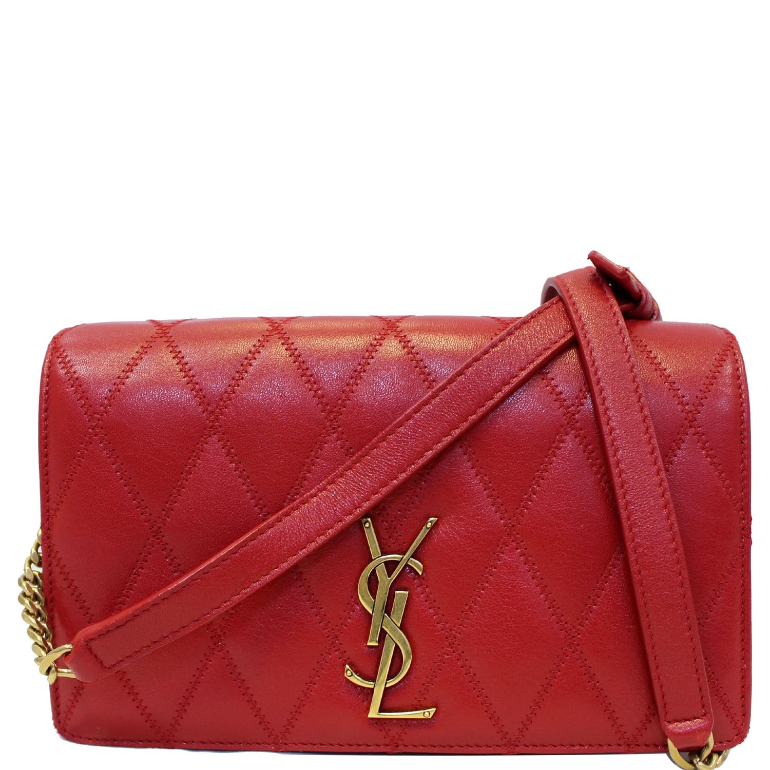 YVES SAINT LAURENT Angie Chain Diamond Quilted Lambskin Shoulder Bag Red-US