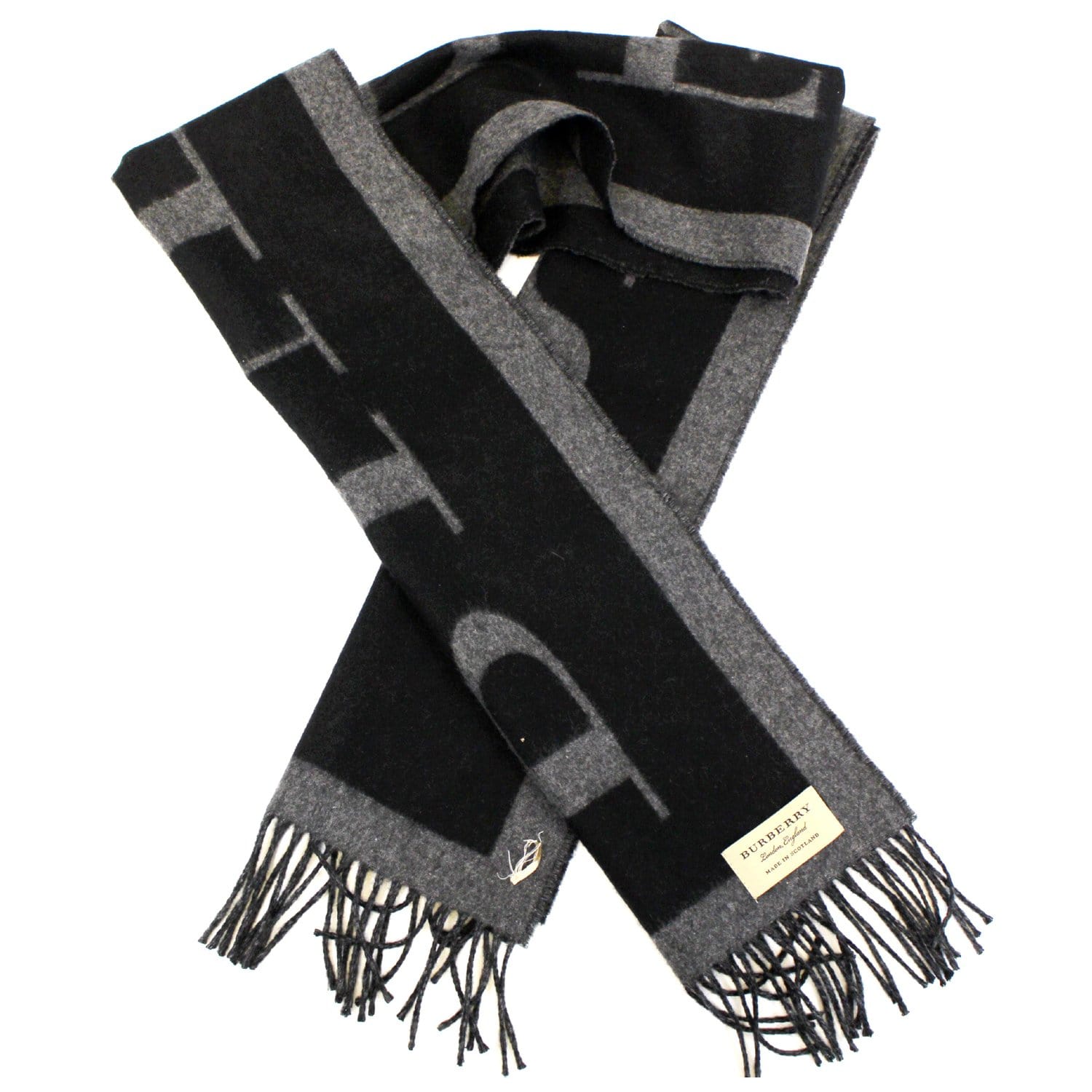 Burberry Scarf Logo Cashmere Black & Grey