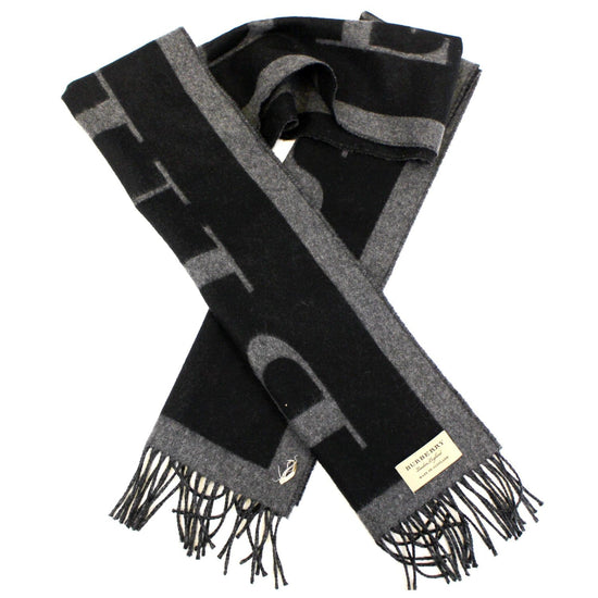 Burberry Scarf Logo Text Cashmere Black & Grey