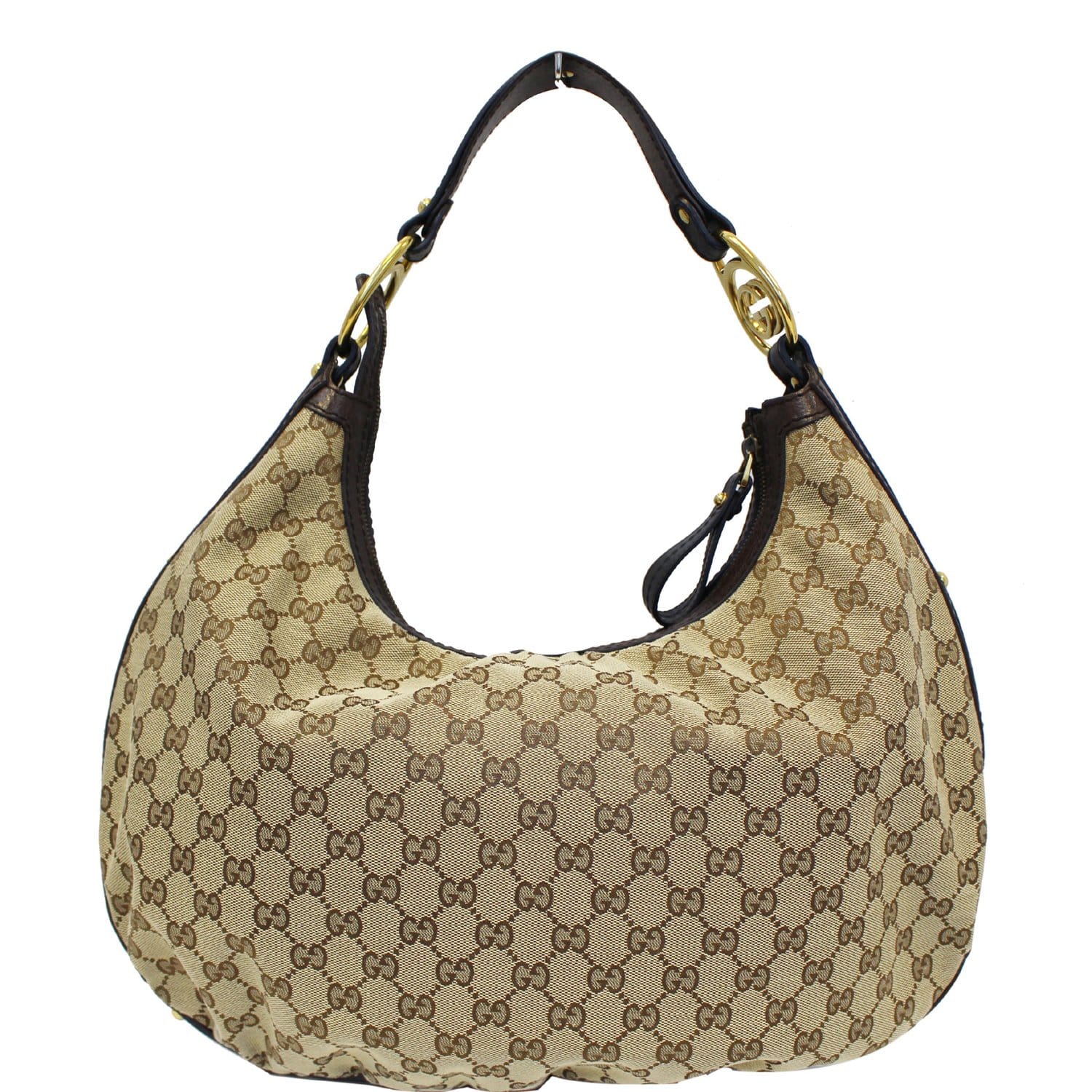 GUCCI Drawstring GG Monogram Canvas Hobo Bag Beige 115006