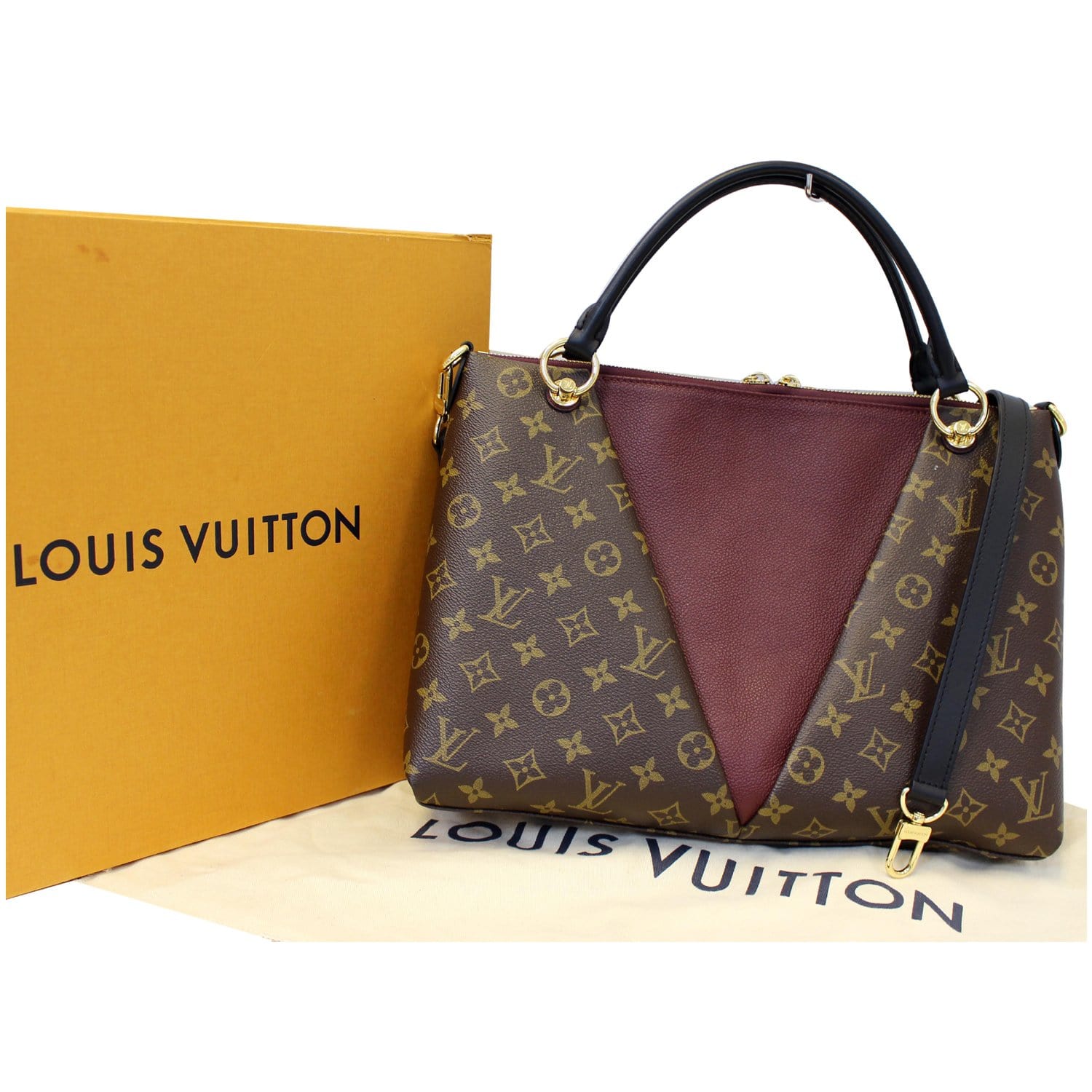 LOUIS VUITTON V MM Monogram Canvas Tote Shoulder Bag Bordeaux-US