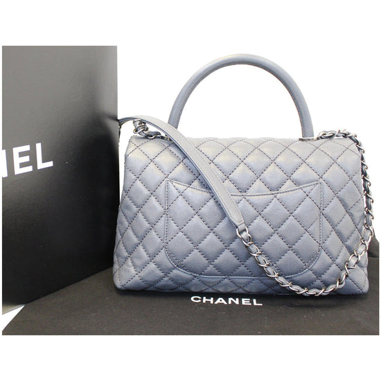 Chanel Coco Handle Caviar Quilted Leather Shoulder Bag Grey Us