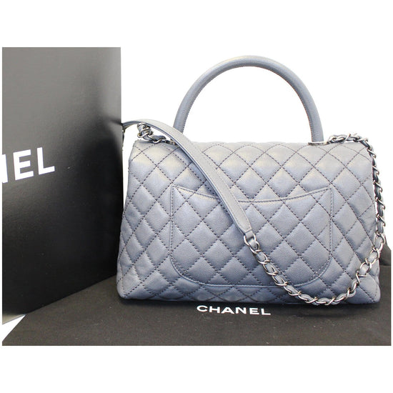 Chanel Coco Top Handle Bag Chevron Caviar Medium Gray 2361166