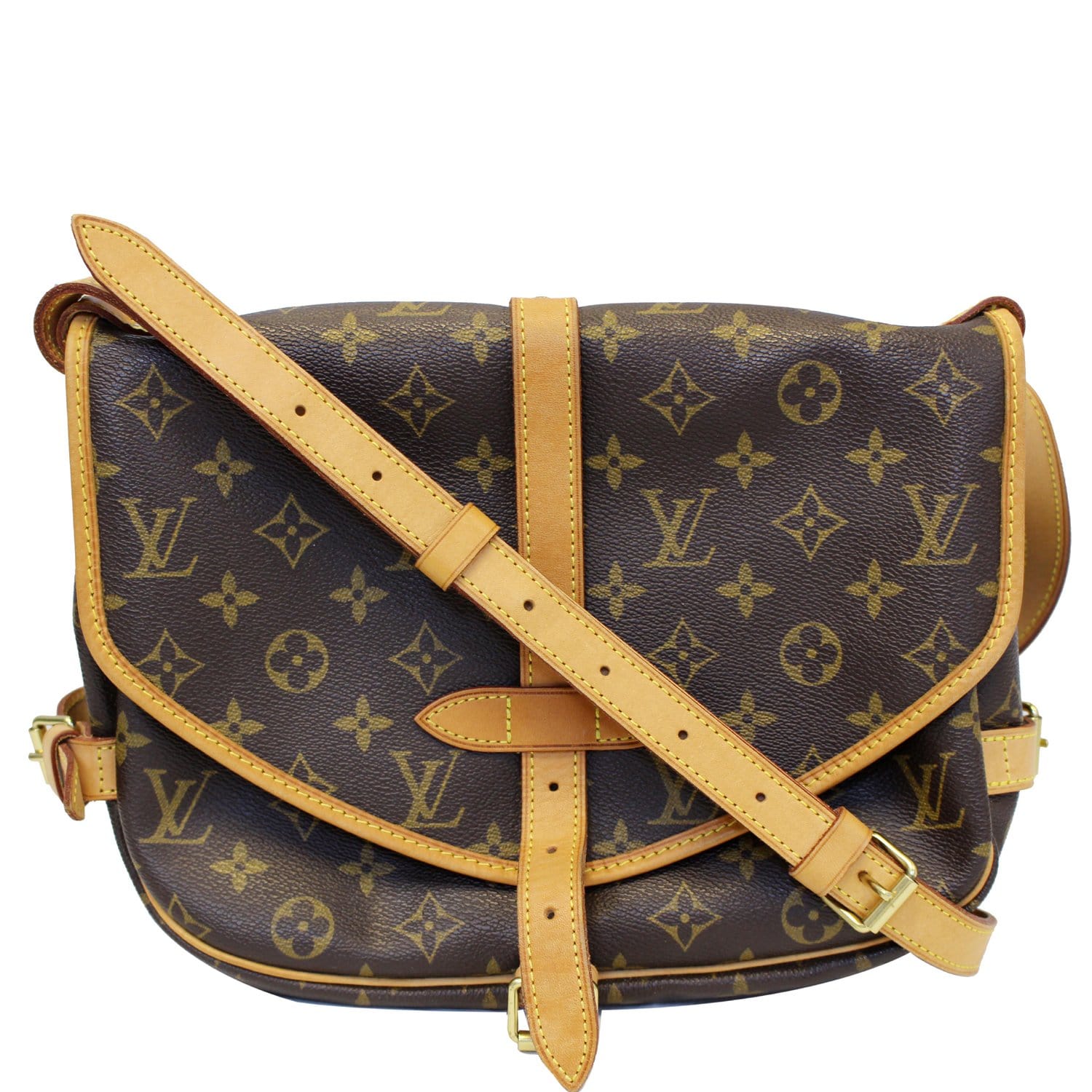 Louis Vuitton Saumur small model shoulder bag in brown monogram canvas and  natural leather