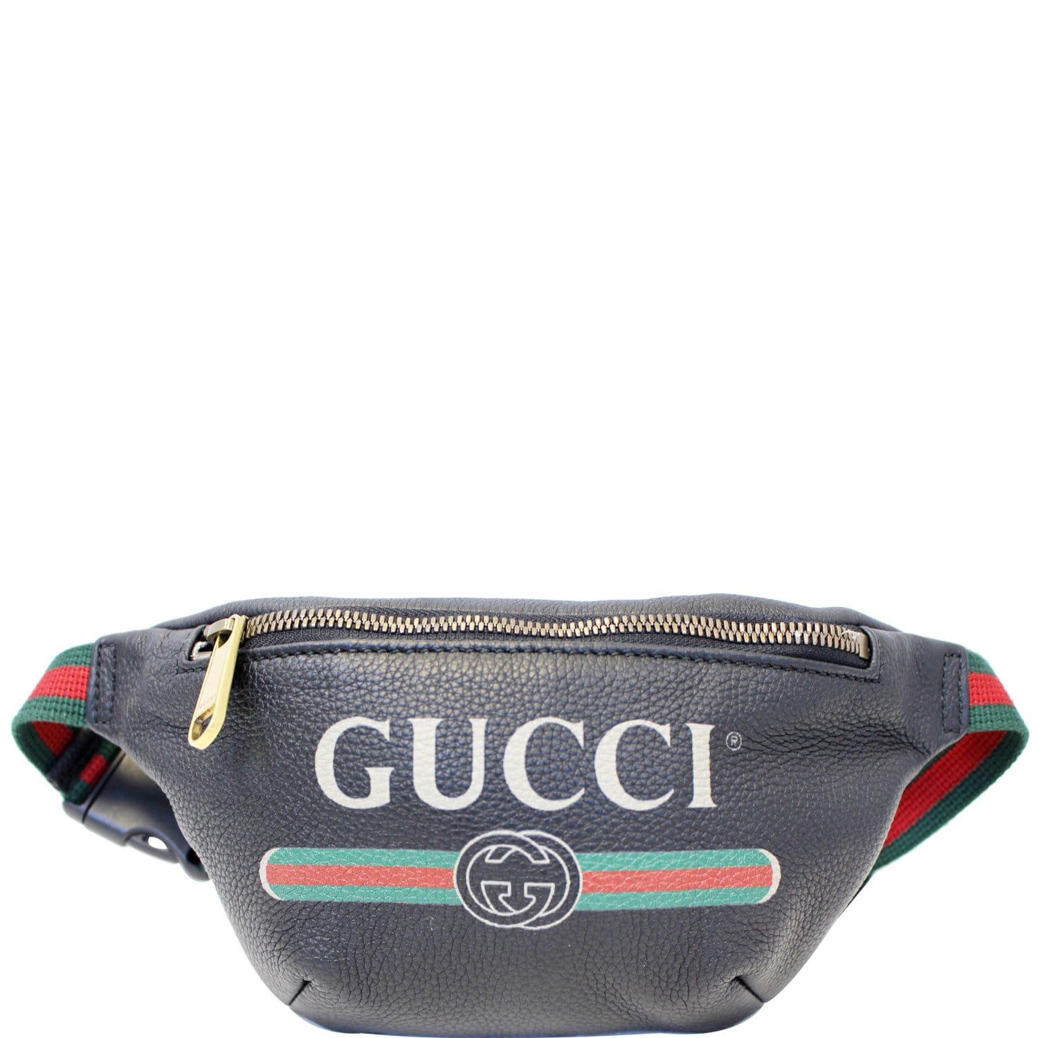 Gucci Logo Printed Black Leather Small Belt BumBag Sz 95 Brand New Made in  Italy