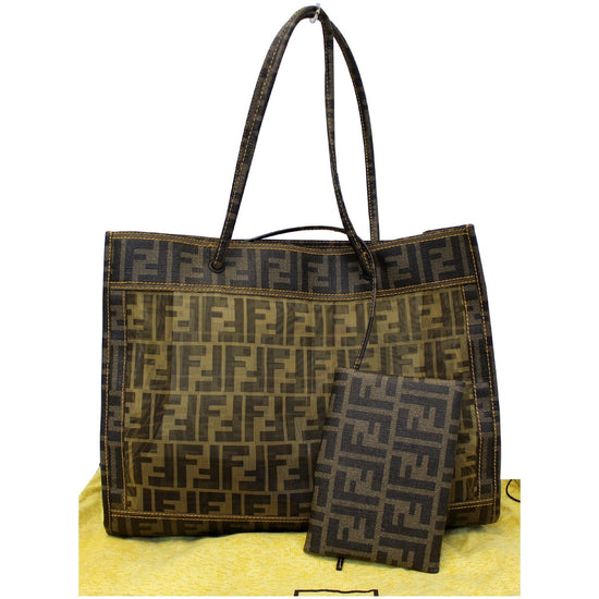 FENDI Tobacco Zucca Print Mesh Fabric Tote Bag Brown-US