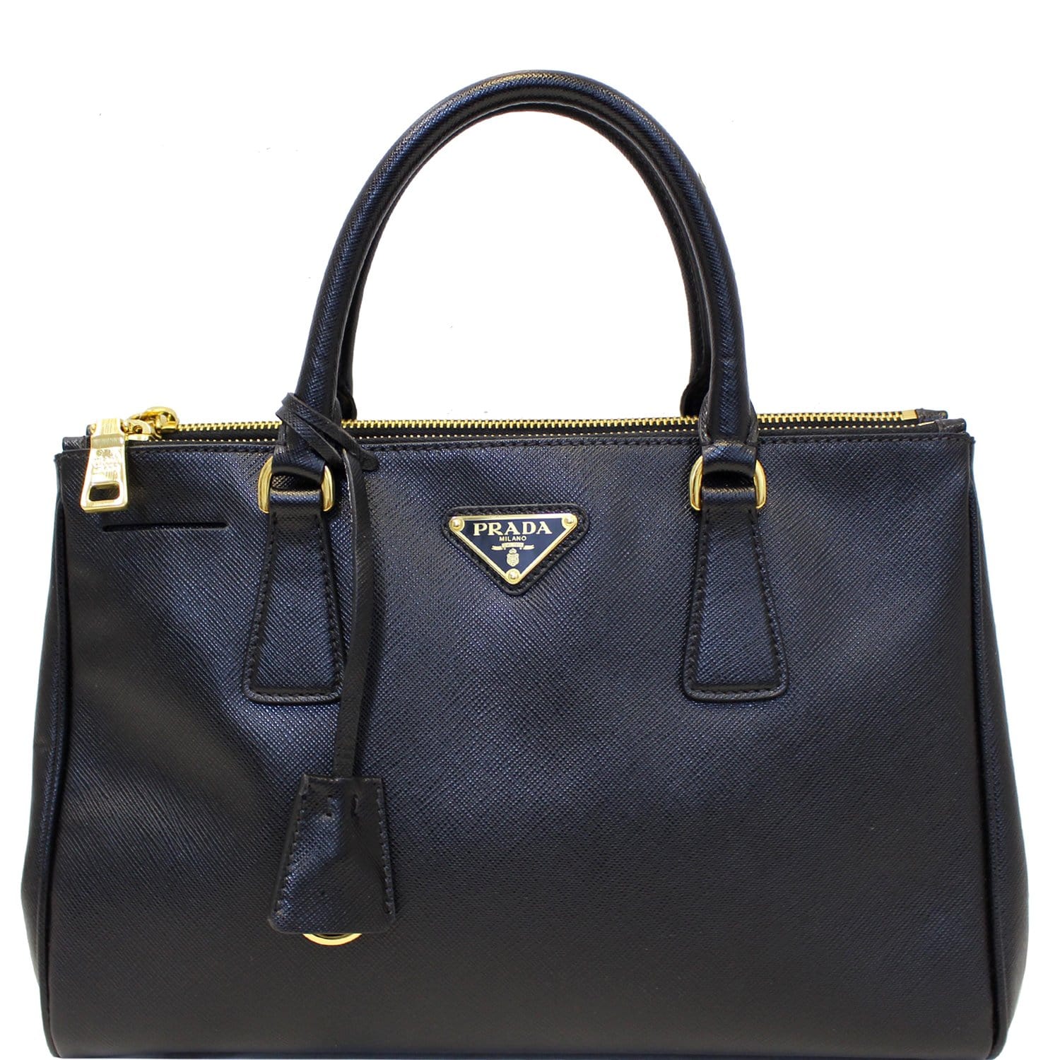 PRADA Saffiano Lux Small Double-Zip Tote Bag Black-US