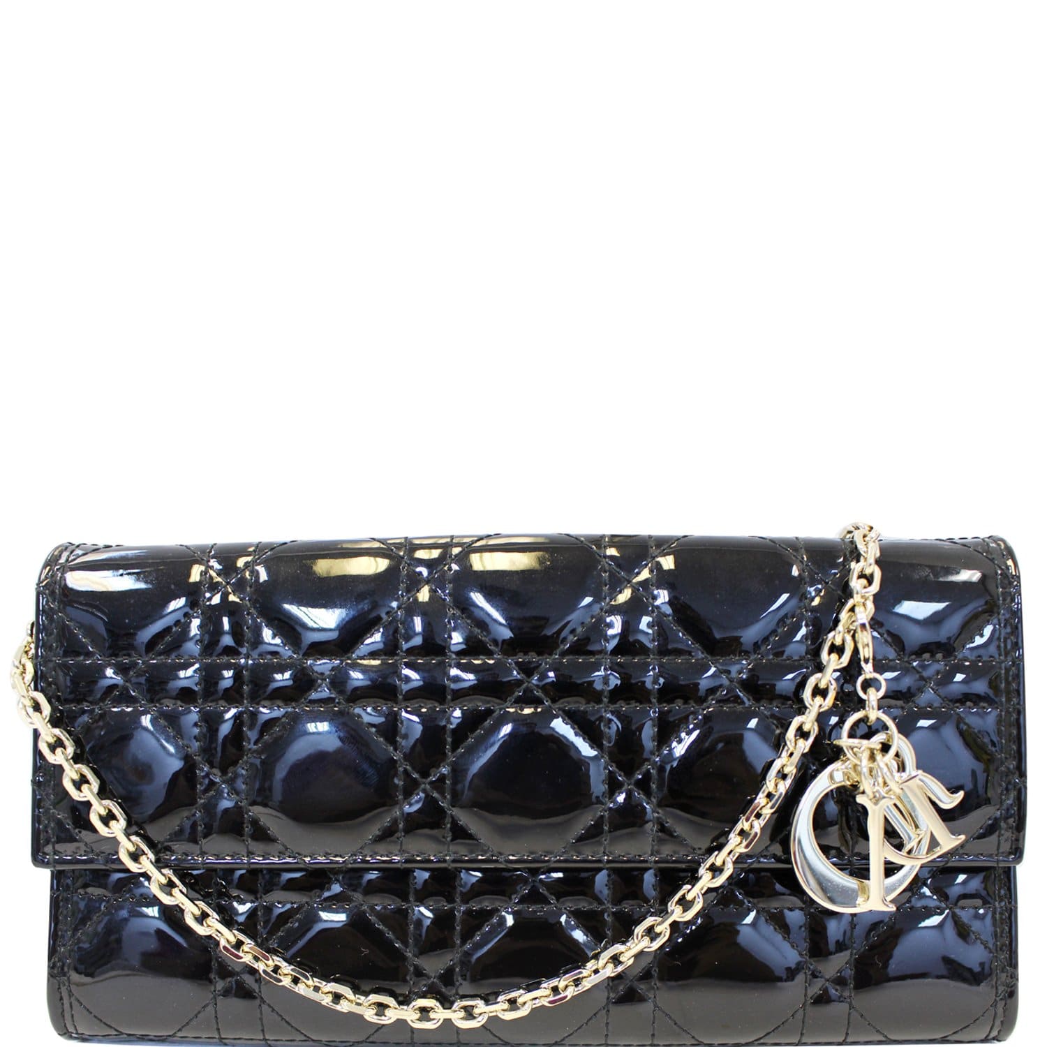 Dior Black Leather Lady Dior Wallet on Chain Dior