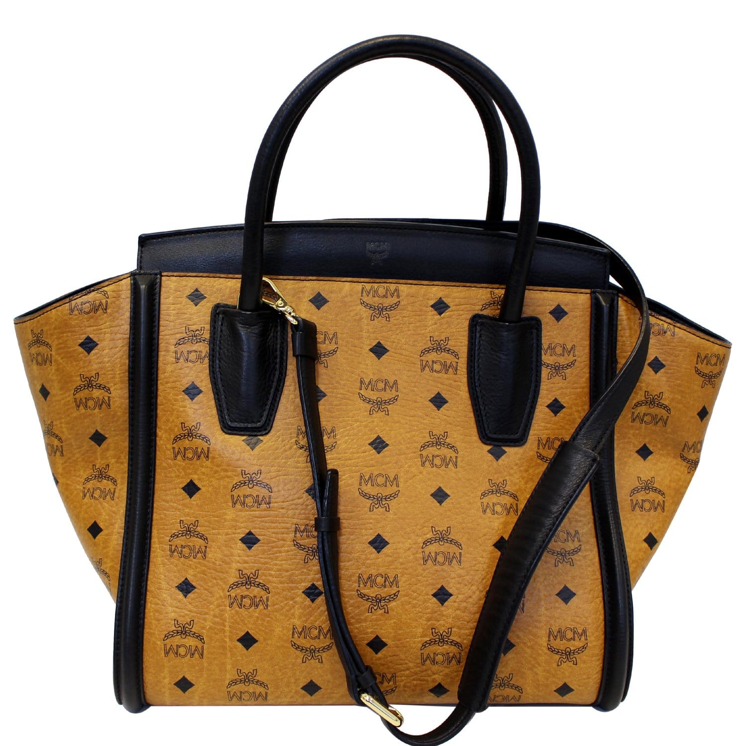 MCM Cognac Vintage 90s Monogram Visetos Shoulder Tote Bag at 1stDibs