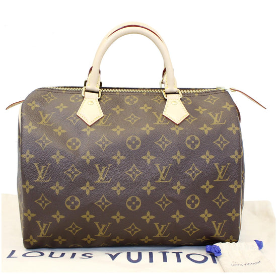 Louis Vuitton Speedy 30 Women's Authentic Pre Owned Custom Painted Handbag Dual Top Handles Brown, Yellow, White Luxury Monogram Canvas