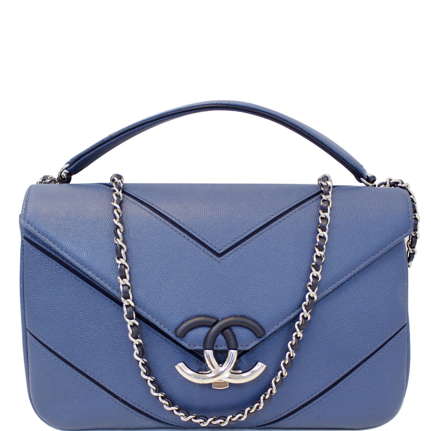 CHANEL CC Chevron Flap Shoulder Crossbody Bag Blue-US