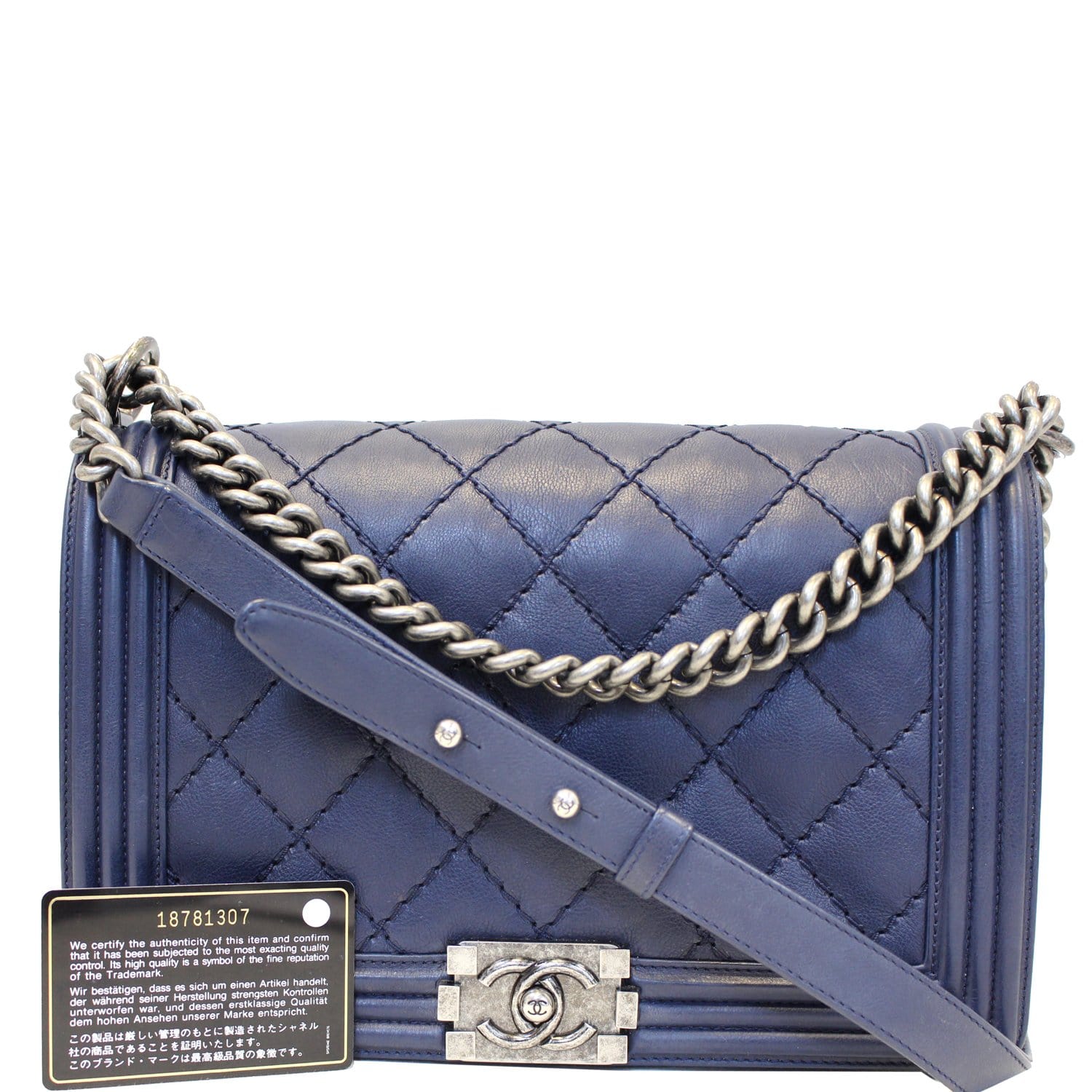 Chanel New Medium Boy Flap Calfskin Double Stitch Bag Navy