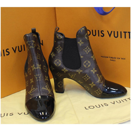 Louis Vuitton Black Leather & Mongram Canvas Biker Boots ref